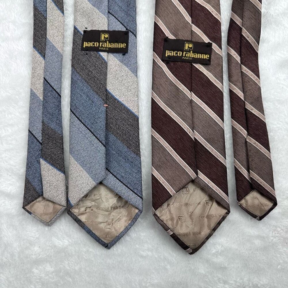 Paco Rabanne Paris Men's Neckties‎ Bundle of 2 Blue And Brown Stripes Vintage - Picture 3 of 7